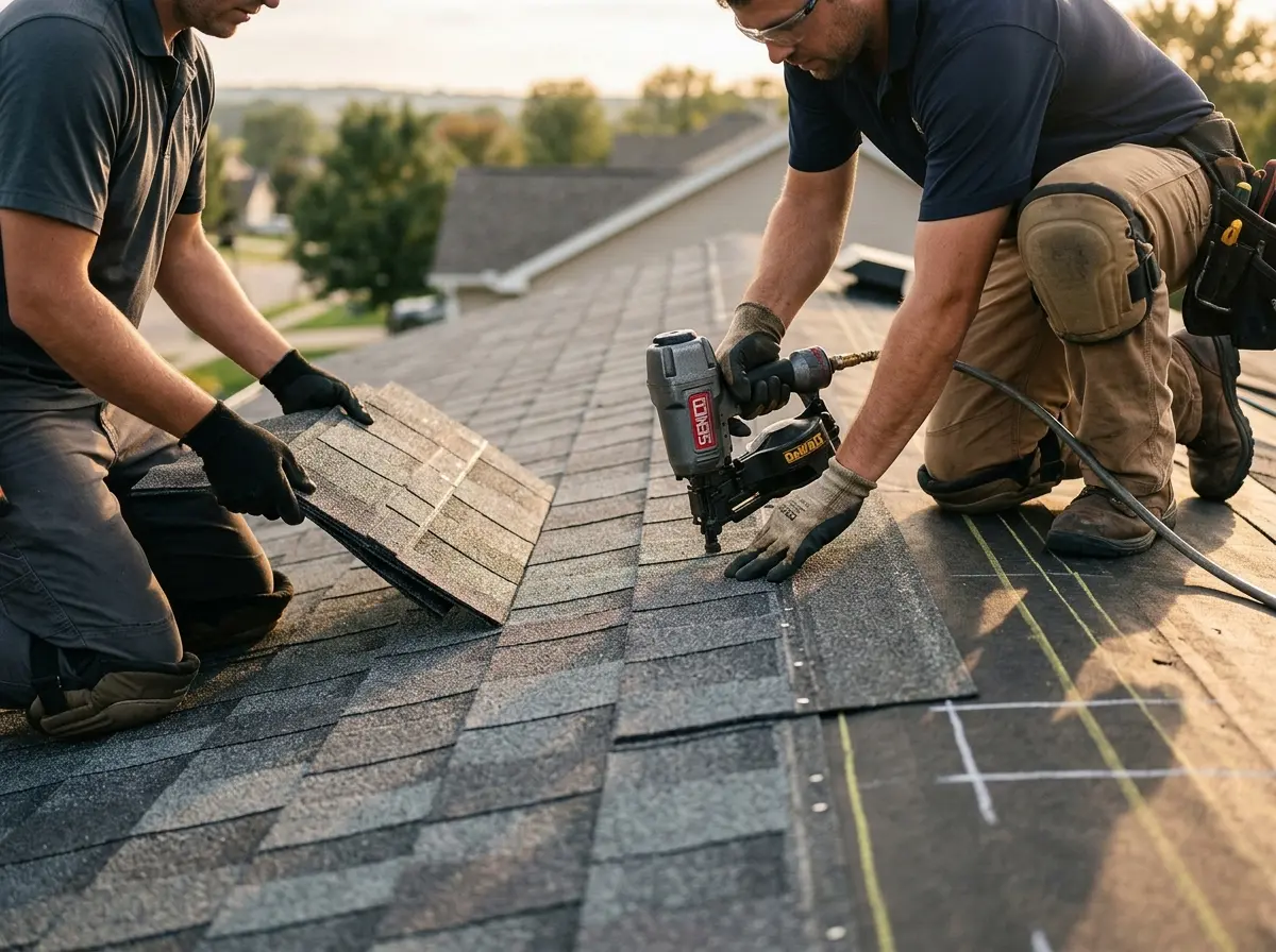Professional roofer working on a residential roof in Ladson
